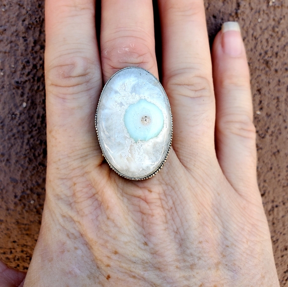 New Solar Quartz Agate 925 Silver Statement Ring. - Picture 7 of 16